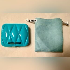 Miu Miu Blue Compact Mirror. NEW in Bag & Box Mirrors SEALED. Gold Accents